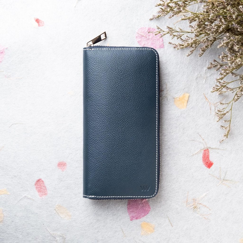 Saito Zipper Long Wallet Yale Blue WildWoven Leather Products